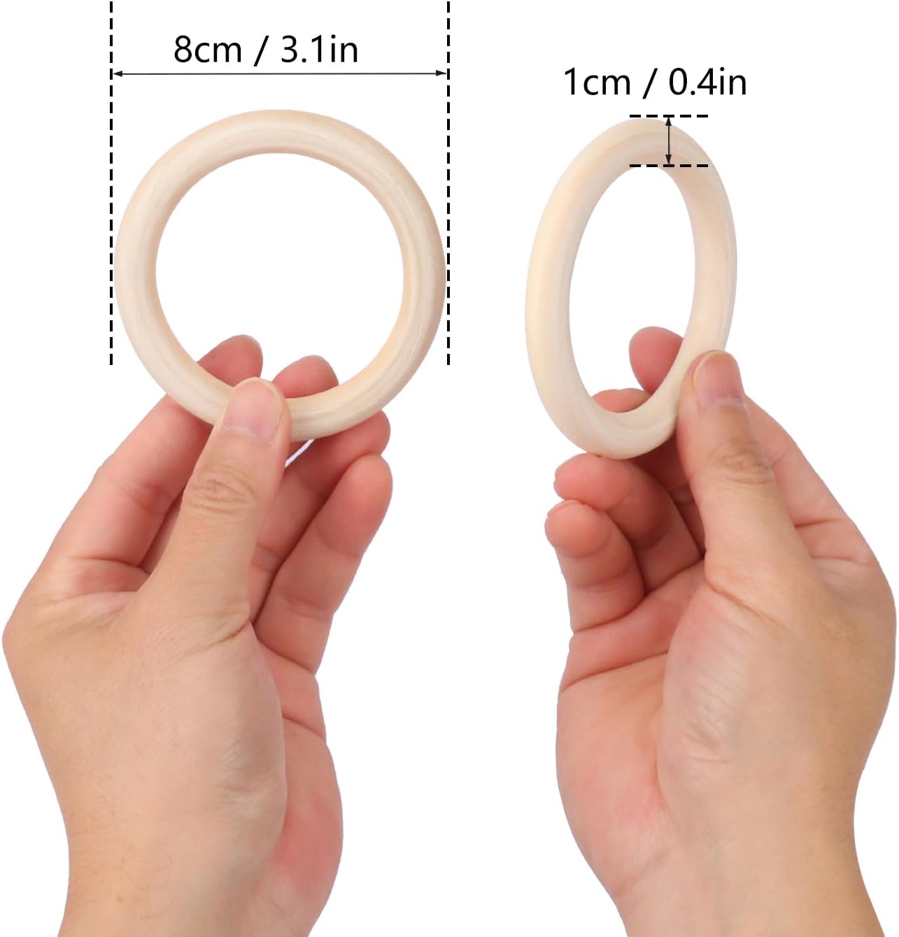 50 Pack 3.15 inch Unfinished Wooden Rings Natural, Wood Craft Rings for DIY Crafts, Jewelry Making, Macrame & Home Decor