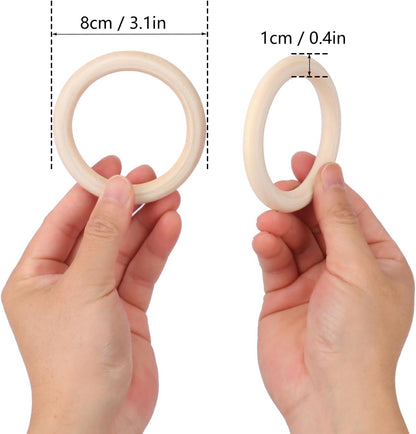 50 Pack 3.15 inch Unfinished Wooden Rings Natural, Wood Craft Rings for DIY Crafts, Jewelry Making, Macrame & Home Decor