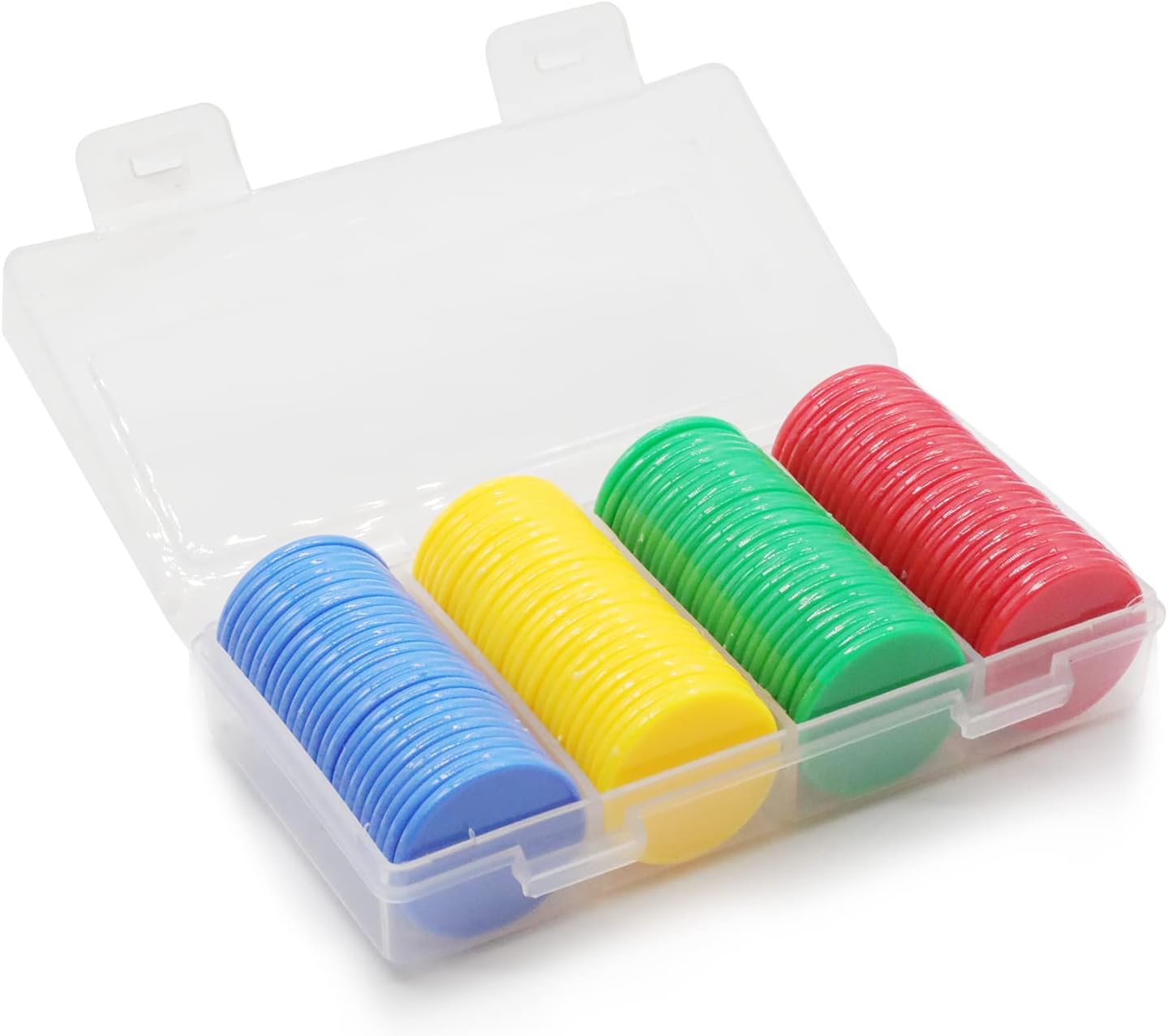 Set of 100 Opaque Plastic Learning Counters Mini Poker Chips Game Tokens with Storage Box (Black+White+Blue+Purple, 1 Inch)