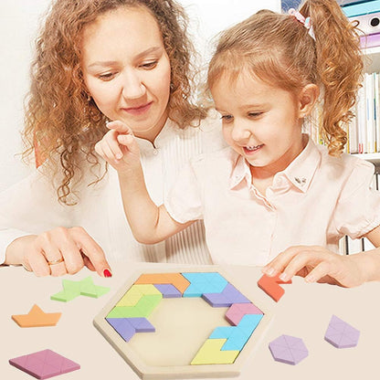 Skrtuan 5 Pack Wooden Puzzles Set - STEM Montessori Educational Board Games and Logic Traning Brain Teaser Geometric Shapes Tangram Puzzle Games for Kids Ages 3+