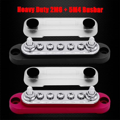 2 x #10 (M5) Studs Power Distribution Block with 5 x #8 (M4) Screws, Ampper 4.2" Bus Bar 12V Power Distribution Terminal Block Battery Busbar for Car Audio Solar (Red & Black)