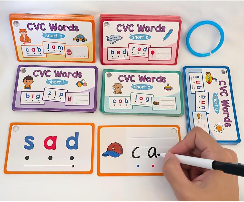 Lachilly Montessori CVC Words Writing Cards, Phonics Games Flash Card, Beginning Phonics Word Builders, Sorting Spelling Word Learning Aids, Speech Therapy Toys for Kids, 60 Cards
