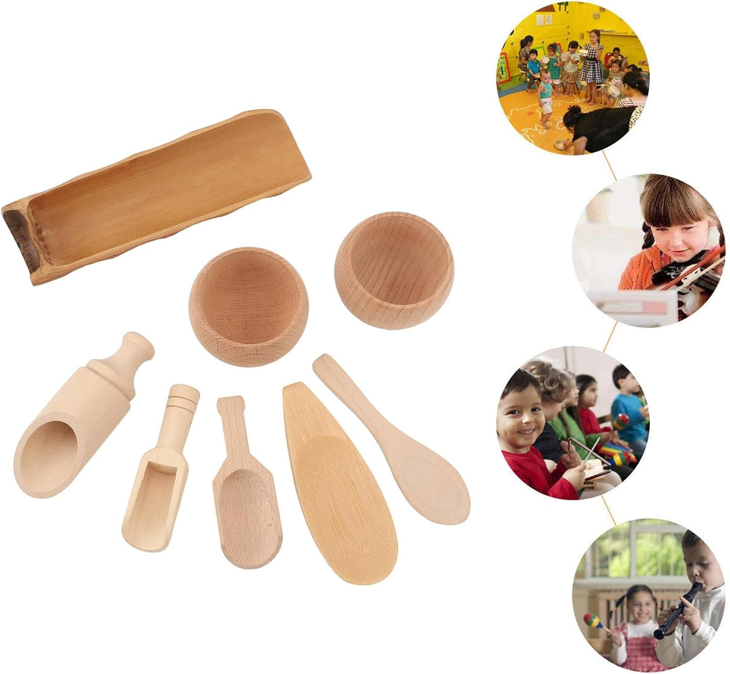 Dan&Dre Sensory Bin Tools Toy, Wooden Bowls Scoop Toys for Fine Motor Learning and Sensory Play, with Smooth Edges for Toddlers