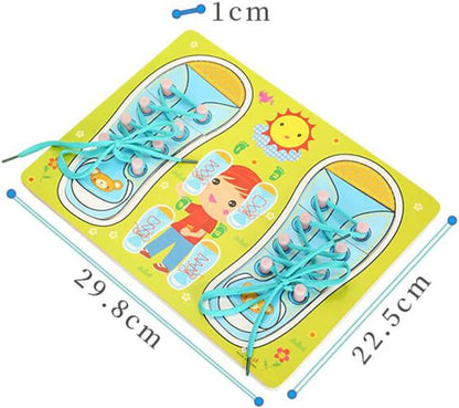 Shoe Tying Teaching Kit 1PC Kids Wood Shoe Lace Lacing Sneaker Board Learn to Tie A Shoe Practice Fine Motor Skills for Kids Ages 3 and Up(Blue)