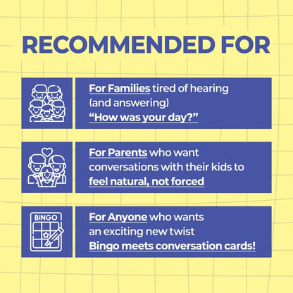 ConvoCards – 150 Family Conversation Cards with Bingo Boards, Fun Dinner Table Game with 6 Categories of Engaging Questions for Kids, Teens & Adults to Connect, Game Night & Road Trip Group Activity