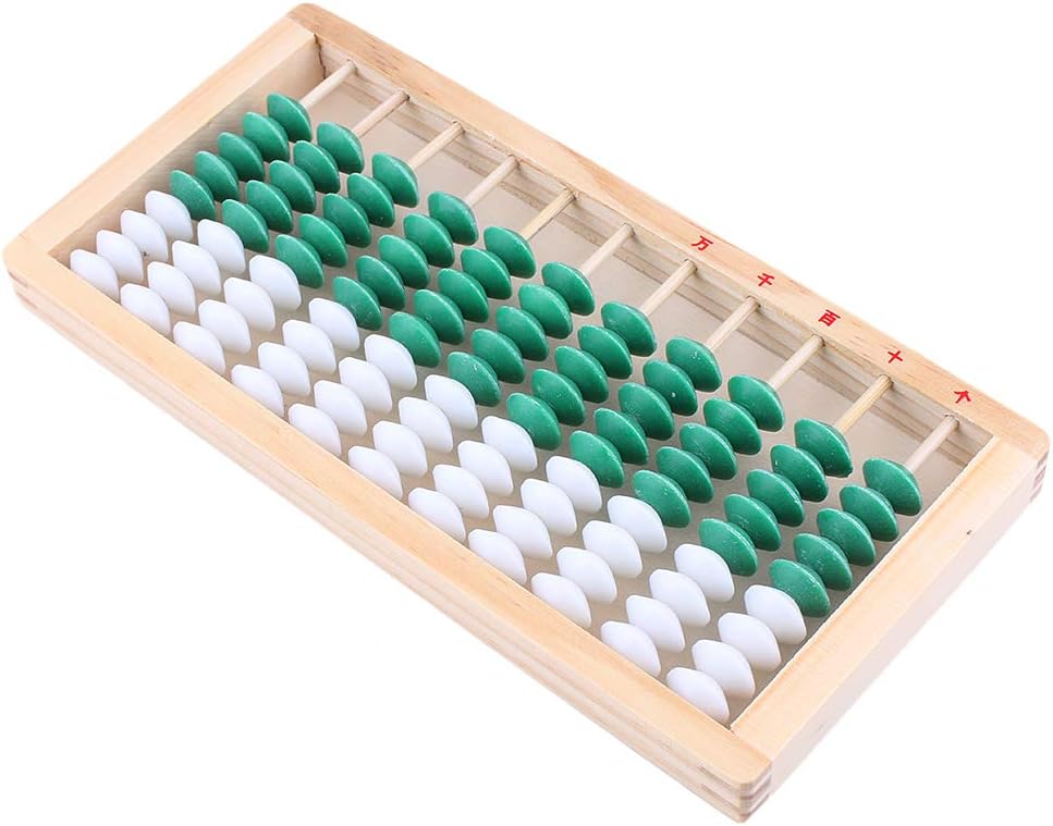 9-Bead 11 Column Abacus Counting Frame for Kids Math Education Wooden Framed Green White Color