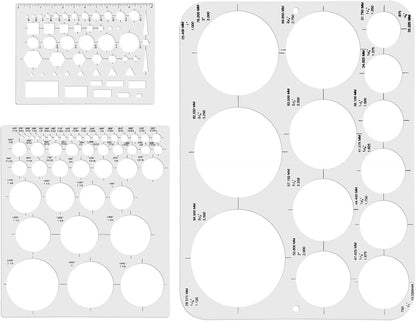 3pcs Circle Templates for Drafting - 3 Size Clear Stencils for Drawing Flexible Multifunctional Round Geometric Ruler Plastic Tracer Measuring Tool for Office School Building Formwork