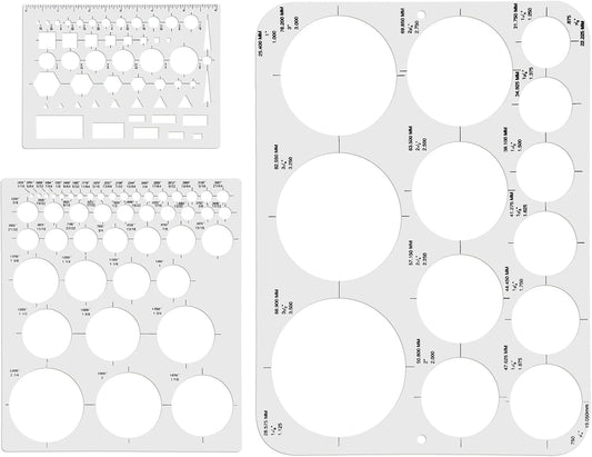 3pcs Circle Templates for Drafting - 3 Size Clear Stencils for Drawing Flexible Multifunctional Round Geometric Ruler Plastic Tracer Measuring Tool for Office School Building Formwork