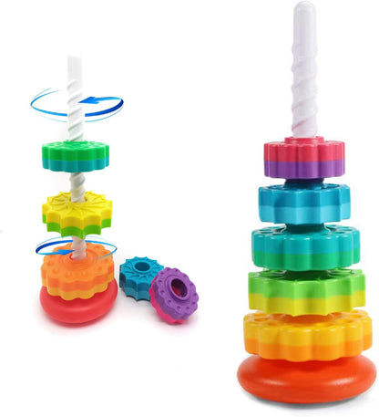 LUCKFUTURE Educational Spinning Stacking Toys, Rainbow Stacking Rings Baby Toy, Montessori Sensory Learning Toy for Girls and Boys Toddlers Toys for 1-3 Year Old