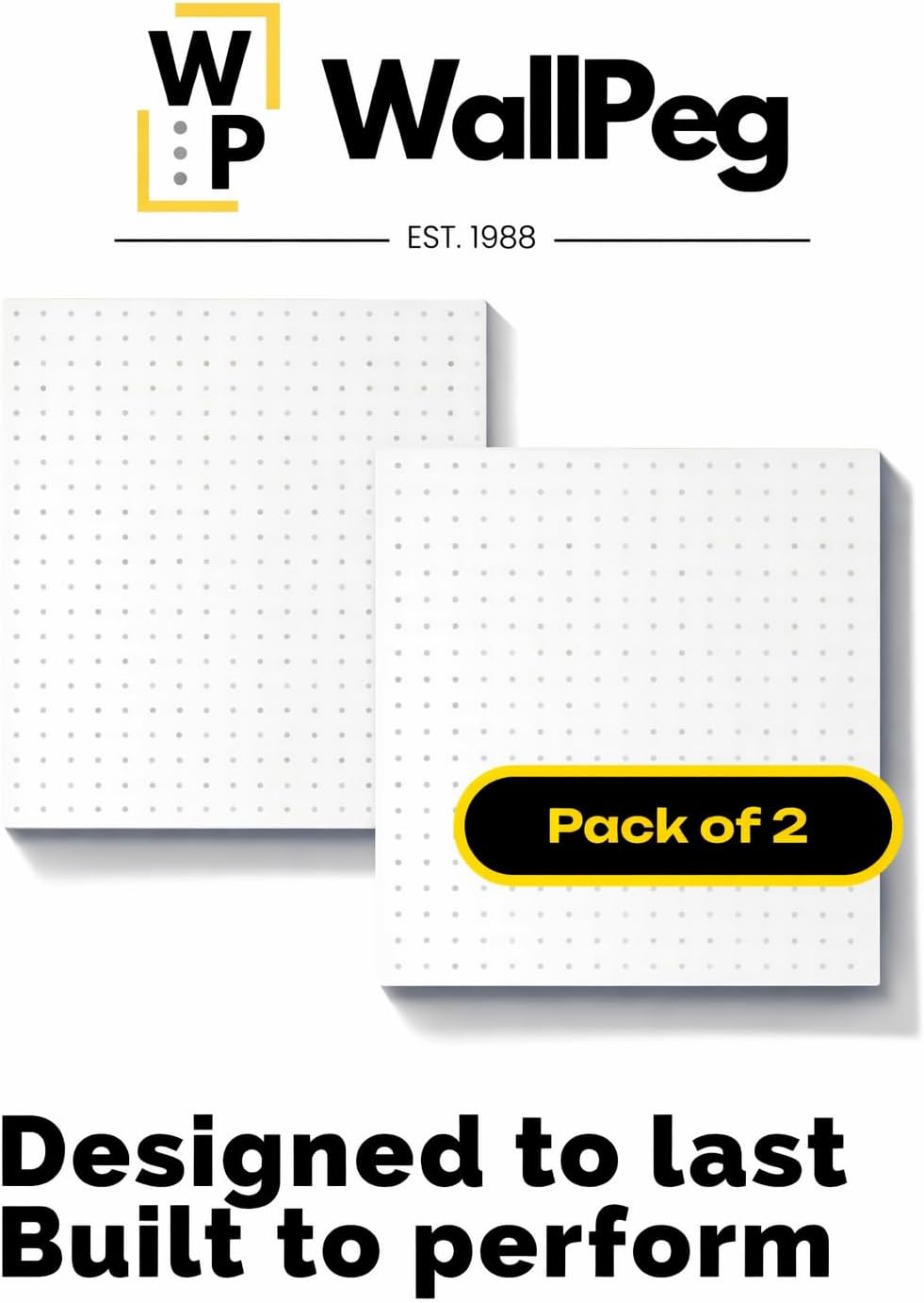 WallPeg PEGBOARD Panels Peg Board Plastic Pegboard Kit 24"x24" (2, White)