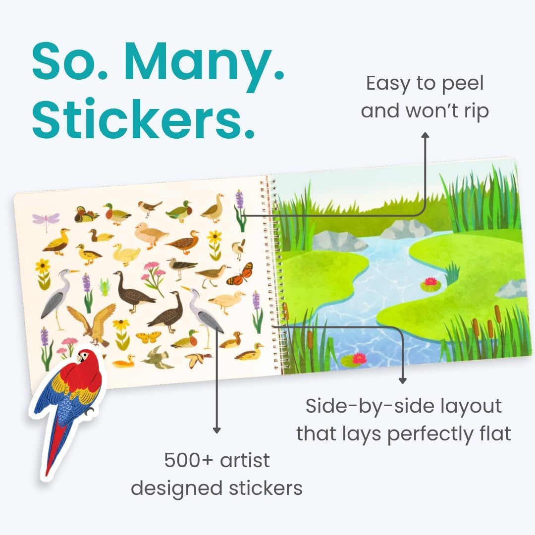Animals Habitat 500+ Kids Sticker Book by Cupkin Toddler Airplane Travel Activity Coloring and Sticker Book, Road Trip Essentials, 12 Coloring Pages + 12 Scenes for Ages 2–8 Years - Colors B