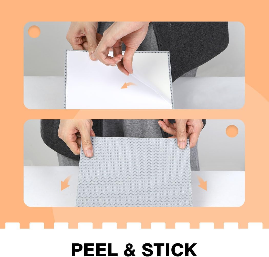 8 Pack Peel-and-Stick Building Baseplates, 10”x10” Classic Self-Adhesive Boards - 100% Compatible with All Major Brands, Sturdy Stacking Play Table Top, Green/Grey/Blue/White