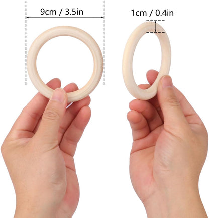 50 Pack 3.15 inch Unfinished Wooden Rings Natural, Wood Craft Rings for DIY Crafts, Jewelry Making, Macrame & Home Decor