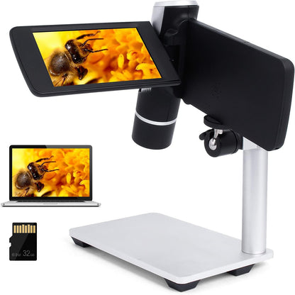 LM203 Digital Microscope Handheld with 4" Screen, Portable Microscope Camera for Adults, 200X USB Coin Magnifier with 8 LED Lights, Microscope Kit for Kids 8-12, 1080P Photo Video, 32G