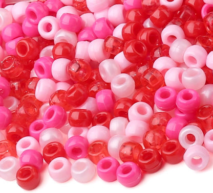 Red Pony Beads 1000Pcs 9mm Pony Beads Bulk Red Perler Beads for Friendship Bracelets Kandi Beads Hair Beads for Braids Beads for Crafts