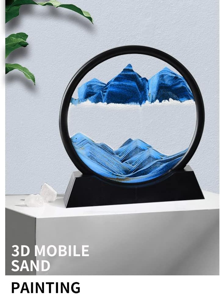 3D Dynamic Sand Art Liquid Motion, Moving Sand Art Picture Round Glass 3D Deep Sea Sandscape in Motion Display Flowing Sand Frame Relaxing Desktop Home Office Work Decor (12“, Pink)