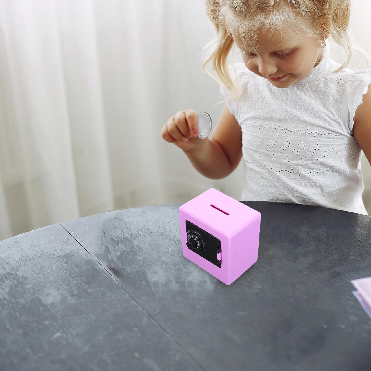 SAFIGLE Kids Piggy Bank Safe with Password Lock Mini Coin Bank for Toddlers Educational Money Saving Box Compact 3.54In Children S Safe Box for Coins and Bills
