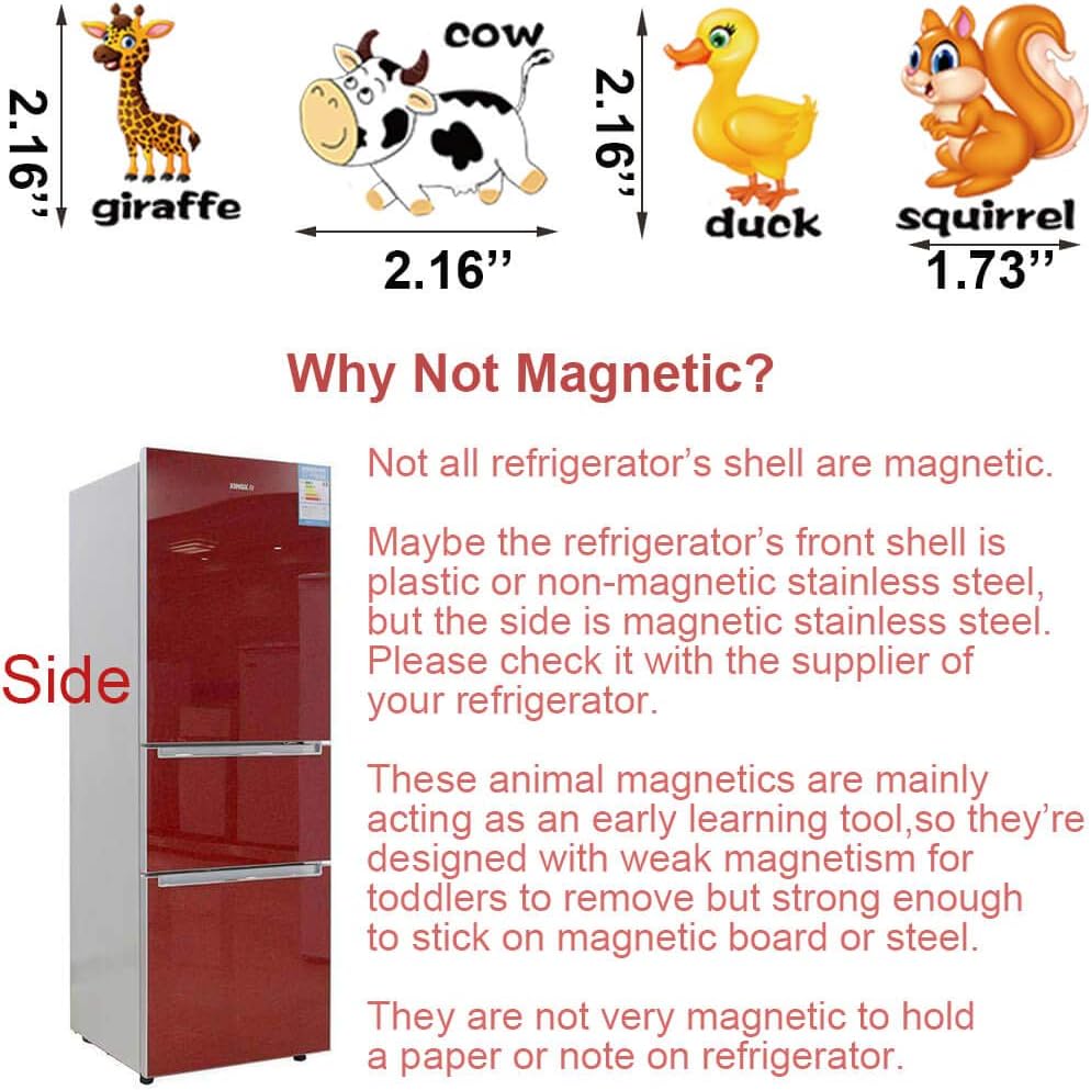 Animal Magnets Letters Refrigerator for Kids Toddlers, 32 Fridge Magnetic Animal Toys Set with Clear & Big Letters Educational Spelling Early Learning Tool
