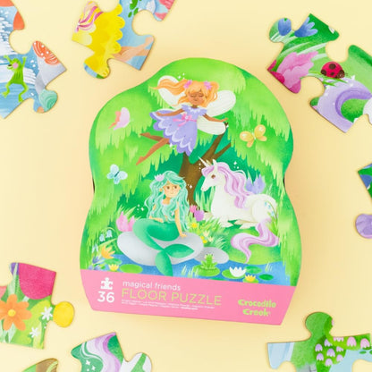 Crocodile Creek 36-Piece Jigsaw Floor Puzzle - Shark Reef - for Kids Ages 3-5 - Heavy-Duty Shaped Box for Storage - 24" W x 18" H Finished