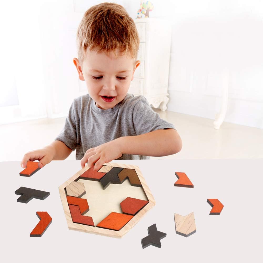 Skrtuan 5 Pack Wooden Puzzles Set - STEM Montessori Educational Board Games and Logic Traning Brain Teaser Geometric Shapes Tangram Puzzle Games for Kids Ages 3+
