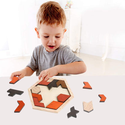 Skrtuan 5 Pack Wooden Puzzles Set - STEM Montessori Educational Board Games and Logic Traning Brain Teaser Geometric Shapes Tangram Puzzle Games for Kids Ages 3+