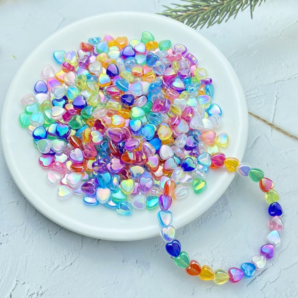 400 PCS Acrylic Heart Shape Beads AB Colors Heart Pony Spacer Beads for Jewelry Making DIY Bracelet Earring Necklace Key Chains(Deep Pink)