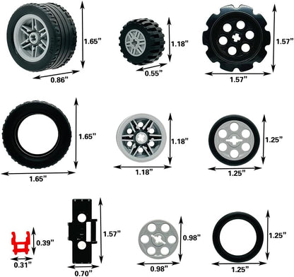 Miutrue Technical Parts Wheels Gears Building Blocks Accessories Pieces kit Construction Toys Set for Kids 6yrs+ Compatible with Major Brands