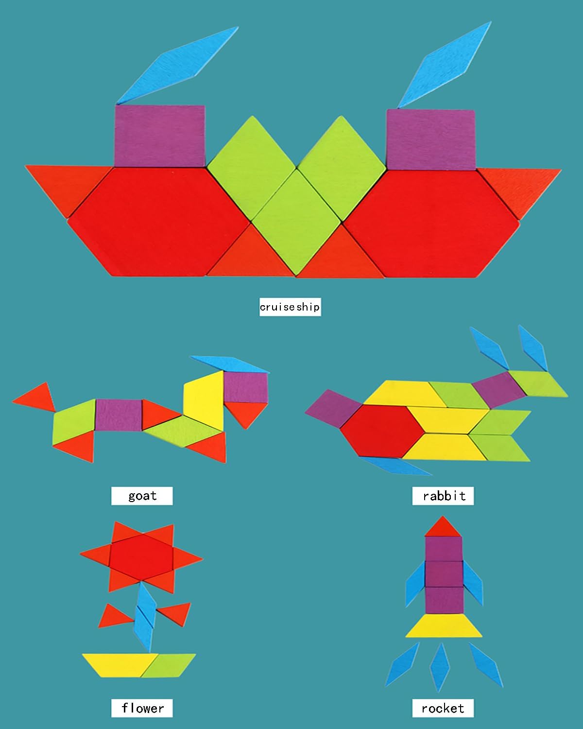 155 Pcs Wooden Pattern Blocks Set - Geometric Shape Puzzle for Kindergarten - Classic Educational Montessori Tangram Toys with 24 Design Cards for Kids Ages 3-8