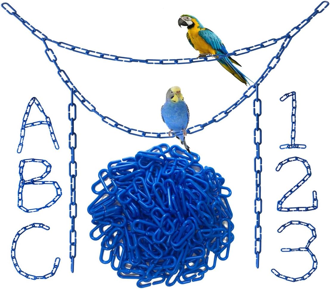 200-Piece Rainbow Plastic Chain Links & Toys - Interlocking C-Clip Bird Cage Accessories for Parakeets, Sugar Gliders, Small Pets (Climbing/Swinging Toys)