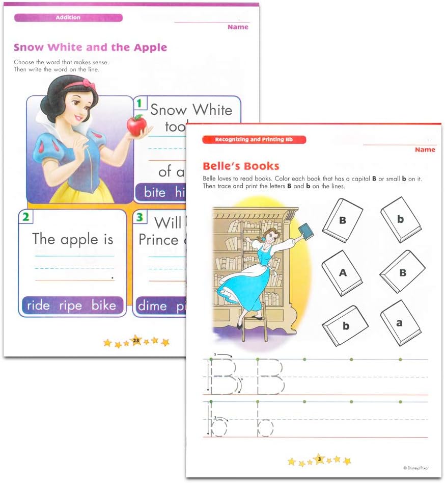 Disney Princess Workbooks Super Set Kindergarten First Grade - Bundle of 4 Workbooks with Reward Stickers Alphabet, Reading, Time, Money, Phonics, and More