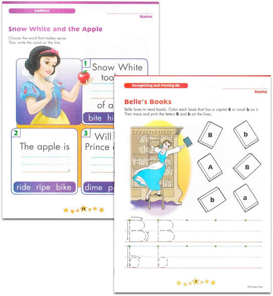 Disney Princess Workbooks Super Set Kindergarten First Grade - Bundle of 4 Workbooks with Reward Stickers Alphabet, Reading, Time, Money, Phonics, and More