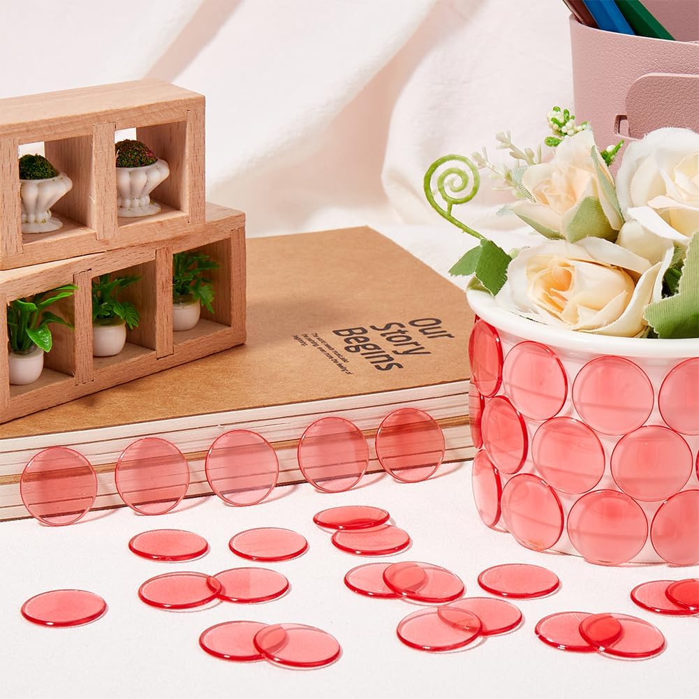 200Pcs Counting Chips Red Chip Markers Small Plastic 18.5mm Flat Round Transparent Clear Mosaic Tiles Large Group Counter Item Chip Marker for School Classroom Math Counters Family Activities