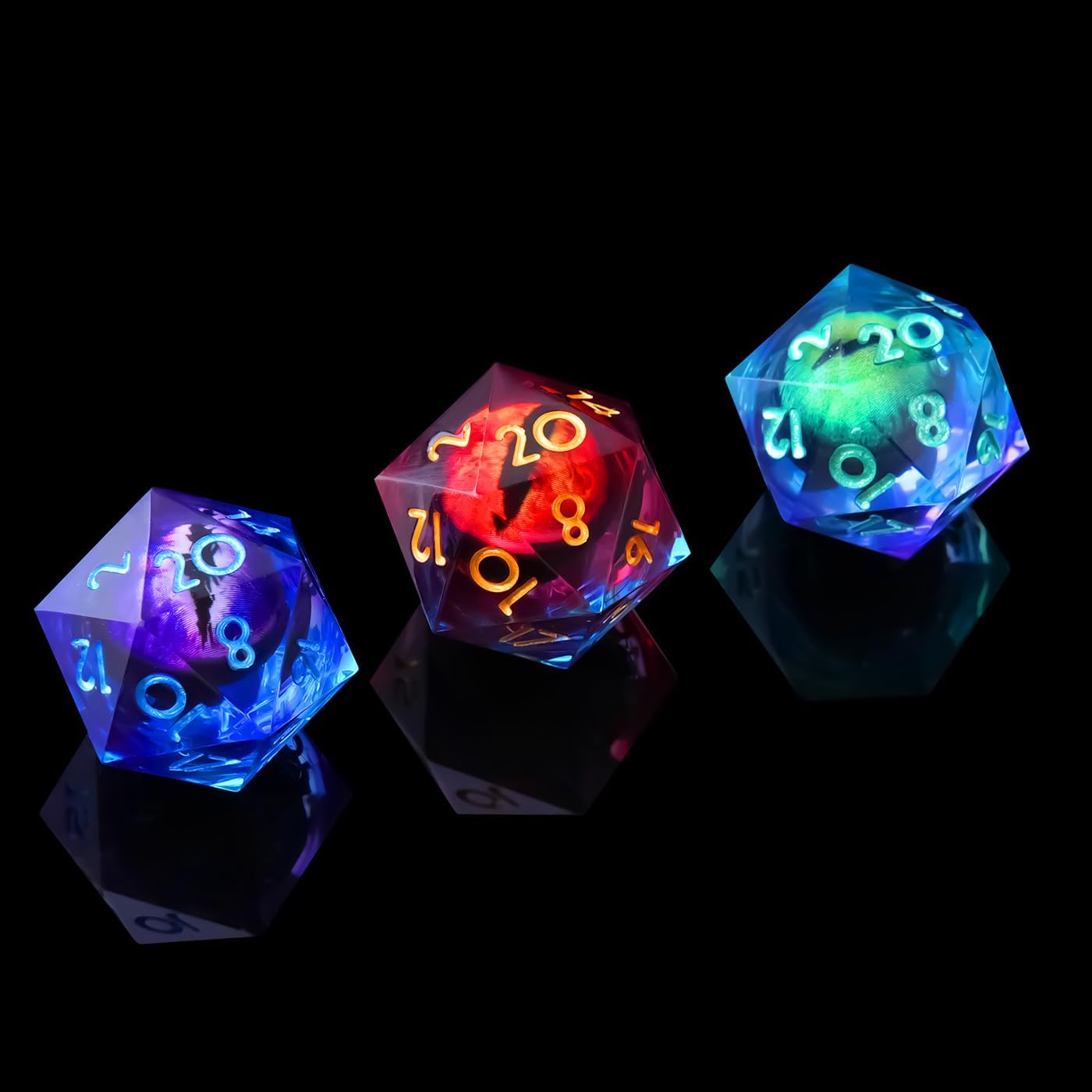 YEMEKO Beholder'S Eye D20 Dice Dragon Eye DND 22MM Single with Resin Sharp Edge 20 Sided D&D Handmade Polyhedral for Dungeons and Dragons, RPG, Roleplaying Games MTG Table Games(Blue Gold)
