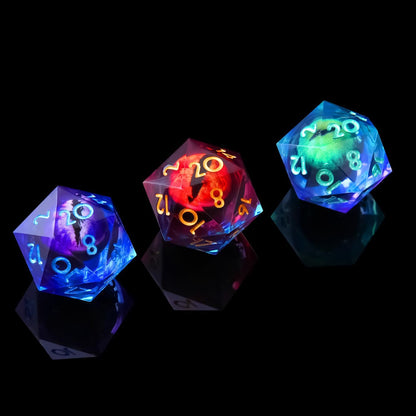 YEMEKO Beholder'S Eye D20 Dice Dragon Eye DND 22MM Single with Resin Sharp Edge 20 Sided D&D Handmade Polyhedral for Dungeons and Dragons, RPG, Roleplaying Games MTG Table Games(Blue Gold)