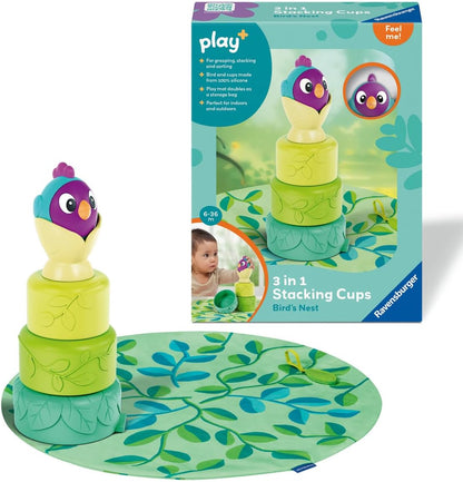 Ravensburger Play+ 3-in-1 Stacking Cups - Bird's Nest | Silicone Nesting & Sorting Set | Supports Sensory Exploration