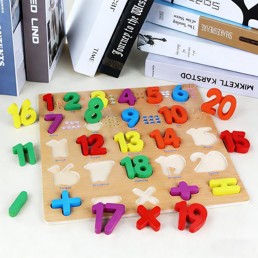 Wooden Number Puzzle for Young Children, 1-20 Digit Operation Symbol Puzzle, Suitable for Number Learning and Educational Toys for Preschool Children Aged 3-5 Years Old