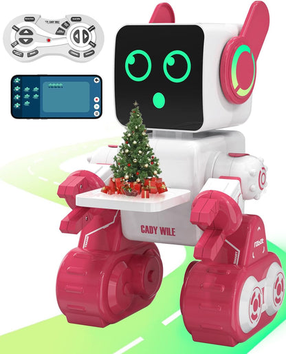 okk Robot Toys for Kids, Programmable Remote Control Robot, Interactive Toys with Coin Bank, LED and Tray, Walking Talking Singing Dancing Gift for Boys Girl（White）