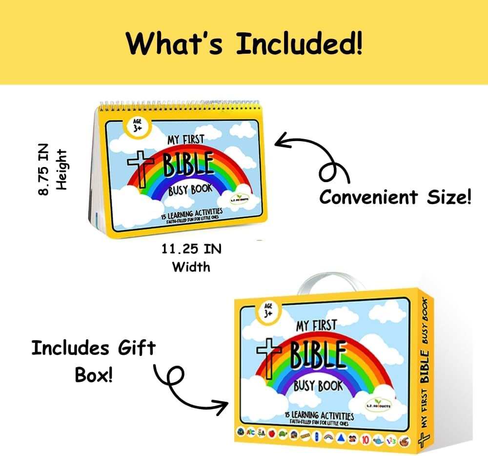 Bible Busy Book for Toddlers Ages 3 and Up - Montessori Sensory Toys Busy Board Homeschool Preschool Learning Activities - Gifts for 3 Year Old Boys - 4 Year Old Girls Birthday Gifts Easter Baptism