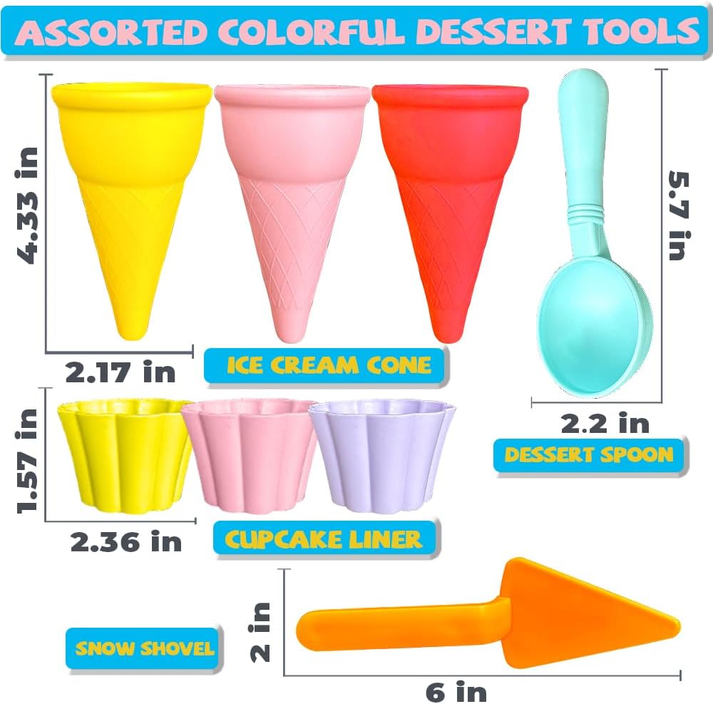 GushySnow® Latex Material Creativity Sensory Bin Filler Toy Ice Cream Cone Cake Cup Sensory bin for Preschool Girl boy Kid Children 6 Years