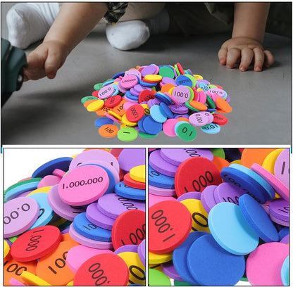 NUOBESTY 600pcs Colored Place Value Disks Educational Math Manipulatives Eva Learning Toys for Classroom and Home Use