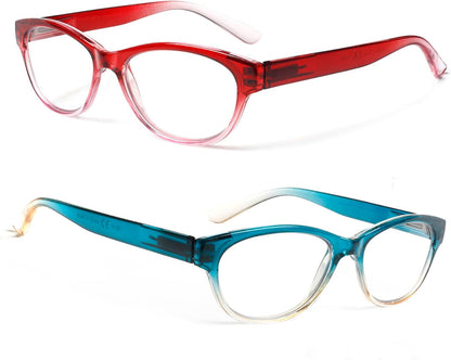 SIGVAN Ladies Cat Eye Reading Glasses 5 Pairs Blue Light Blocking Spring Hinge Fashion Pattern Print Readers for Women
