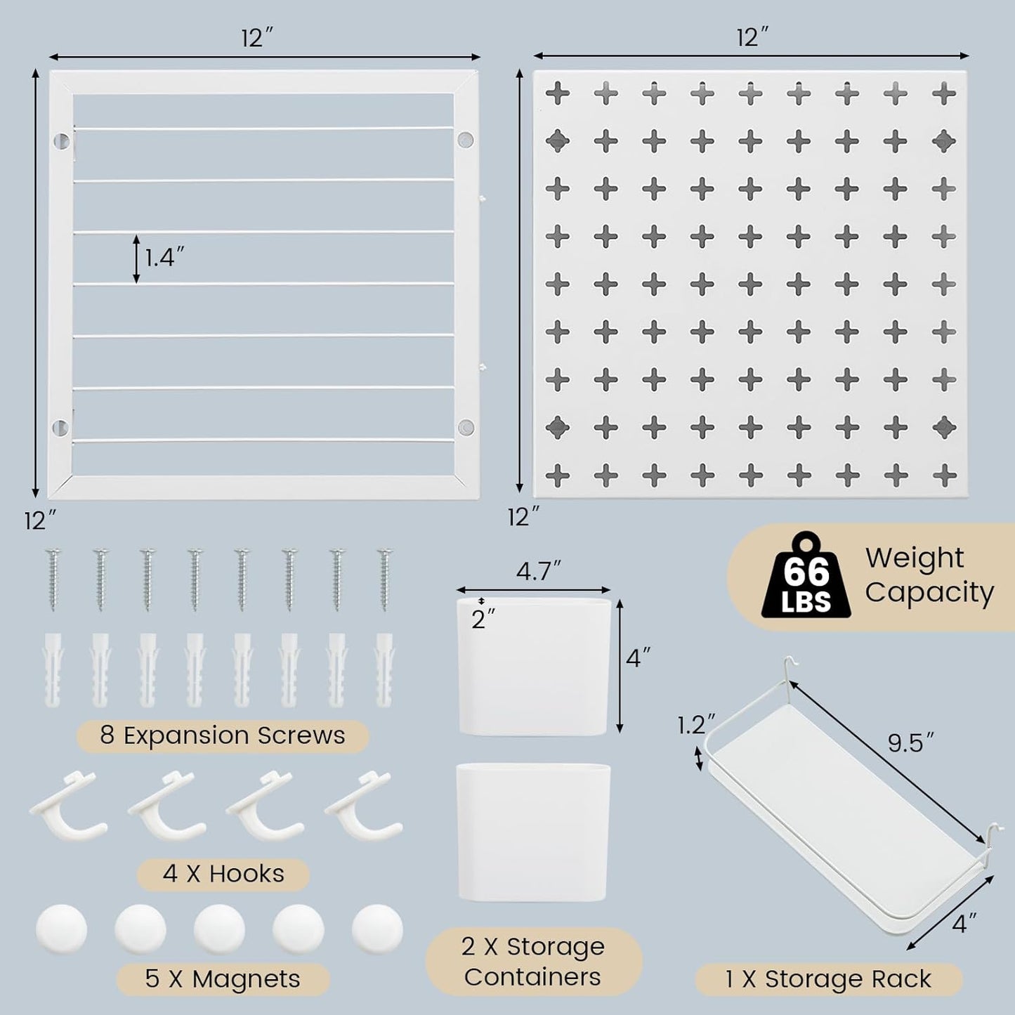 Goplus Peg Board, Metal Pegboard Kit with 2 Pegboard Panels, 12 Accessories, Storage Rack, 2 Storage Containers, Magnets & Hooks, White Pegboard Wall Organizer for Office Kitchen Home