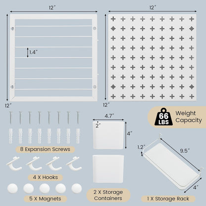 Goplus Peg Board, Metal Pegboard Kit with 2 Pegboard Panels, 12 Accessories, Storage Rack, 2 Storage Containers, Magnets & Hooks, White Pegboard Wall Organizer for Office Kitchen Home
