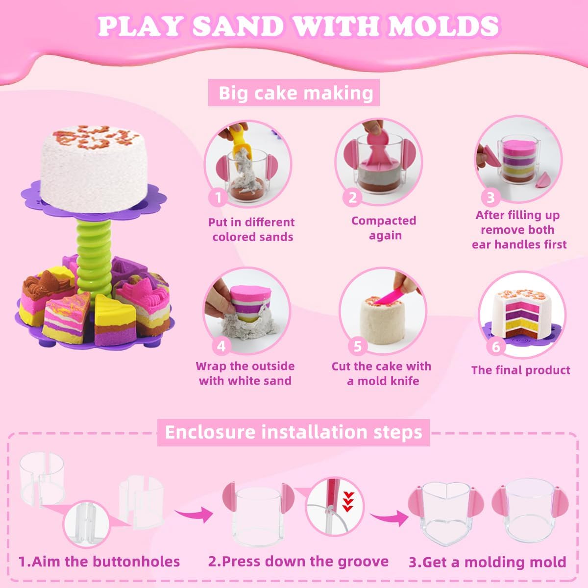 Unicorn Sensory Bin Sand Kit - 155 Pcs with 2.2lbs Sand, 9 Castle & 8 Unicorn Molds, 12 Tools, Tactile Sensory Fillers for Girls Age 4-9 Gifts