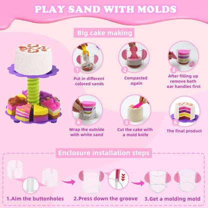 Unicorn Sensory Bin Sand Kit - 155 Pcs with 2.2lbs Sand, 9 Castle & 8 Unicorn Molds, 12 Tools, Tactile Sensory Fillers for Girls Age 4-9 Gifts