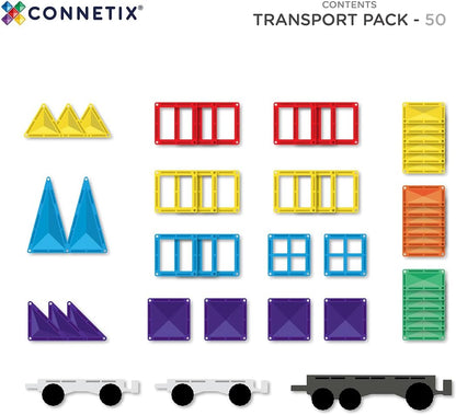 CONNETIX Magnetic Tiles Rainbow Transport Pack, 50 Pieces