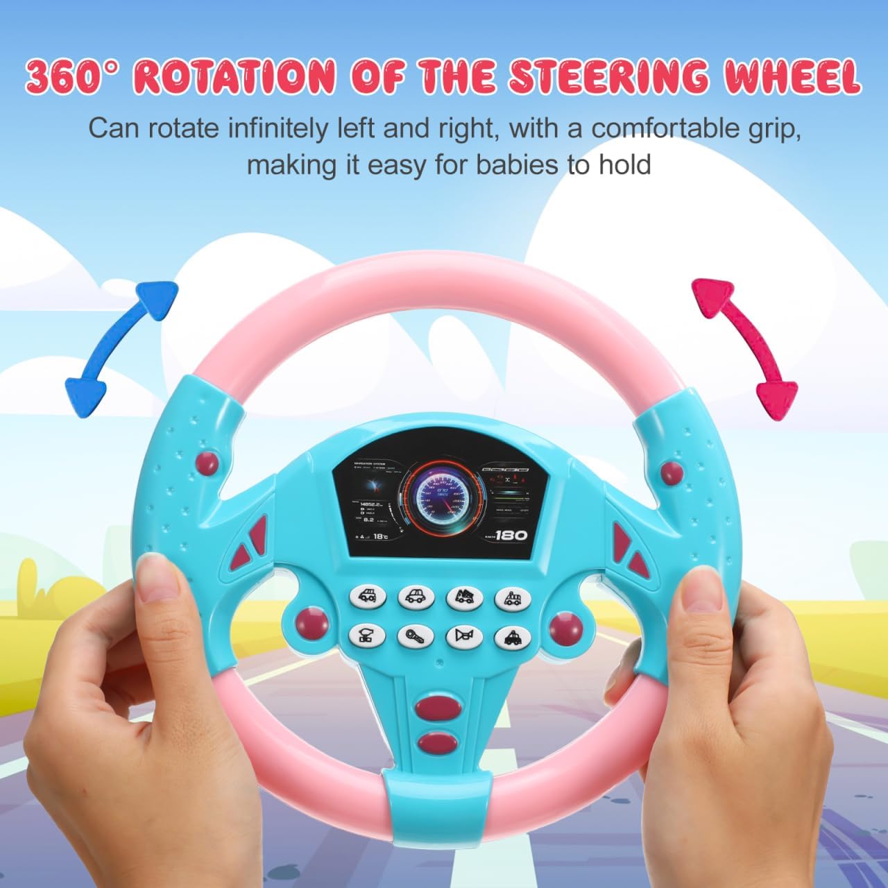 TOYANDON Kids Steering Wheel - Toddler Steering Wheel Toy, Simulated Driving Racing Car Game Controller, Pretend Driving Toy with Light and Music Electric Sounding Effects for Boys Girls (No Battery)