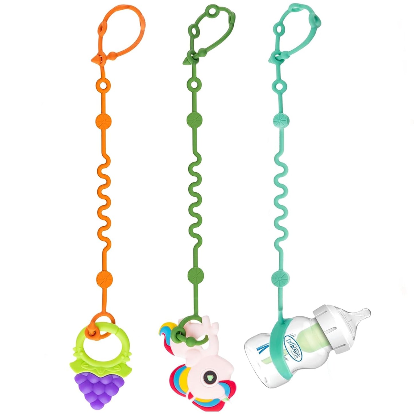 LittleHugs Toy Straps for Baby, 5pcs Adjustable Toy Holder for Stroller Accessories, Silicone Tether Pacifier Clip, No Throw Travel Essential Leash for High Chair, Car Seat (5-Pack)