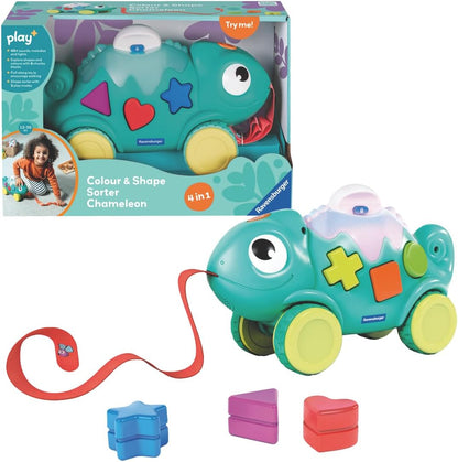 Ravensburger Play+ Colour & Shape Sorter – Chameleon | 3-in-1 Shape Sorting & Pull-Along Toy | Encourages Early Learning & First Steps | 6 Months and Up