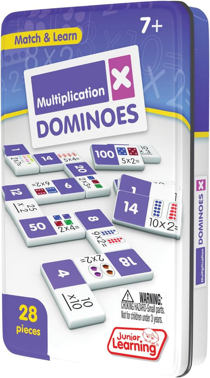 Junior Learning Multiplication Dominoes Game Set, 28 Pieces, Ages 7-9, Math Skills, Grade 2-3